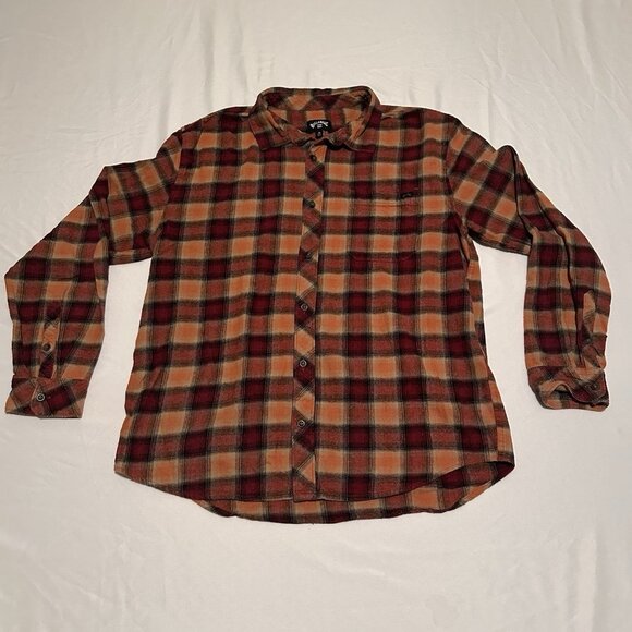 Billabong Flannel Mens Medium Orange Plaid Coastline Core Fit Stretch Shirt Sz M - Picture 3 of 9